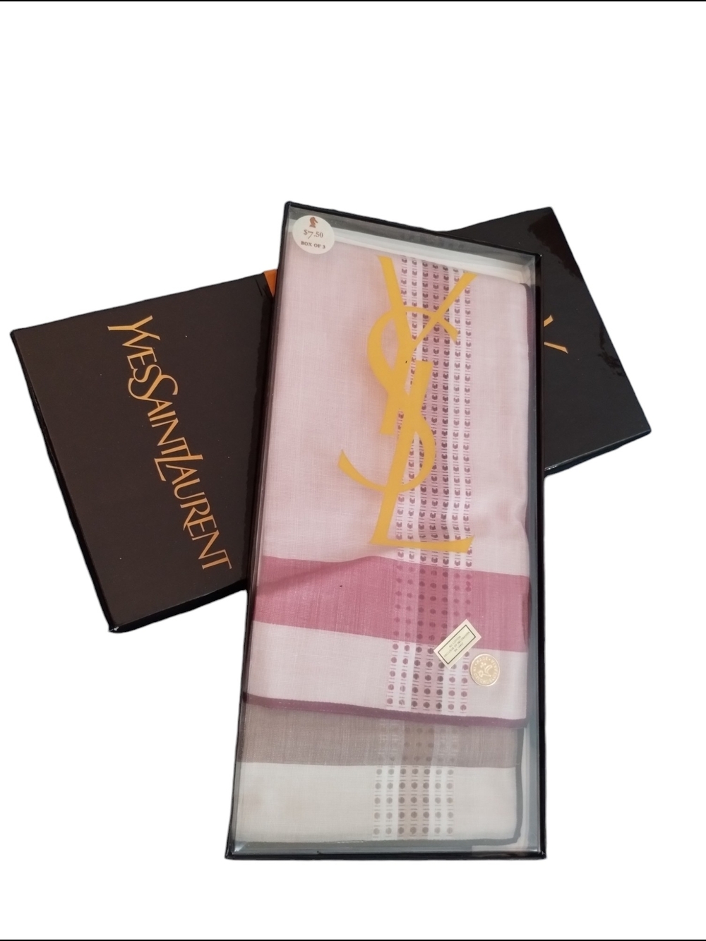 Vintage Yves Saint Laurent Men's Handkerchief Boxed Set Lot of 2 Cotton 17½ x 17